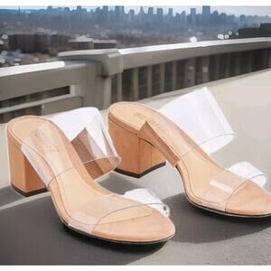 New! Schutz Women's Victorie Slides Transparent Honey Beige Size 8 B $128